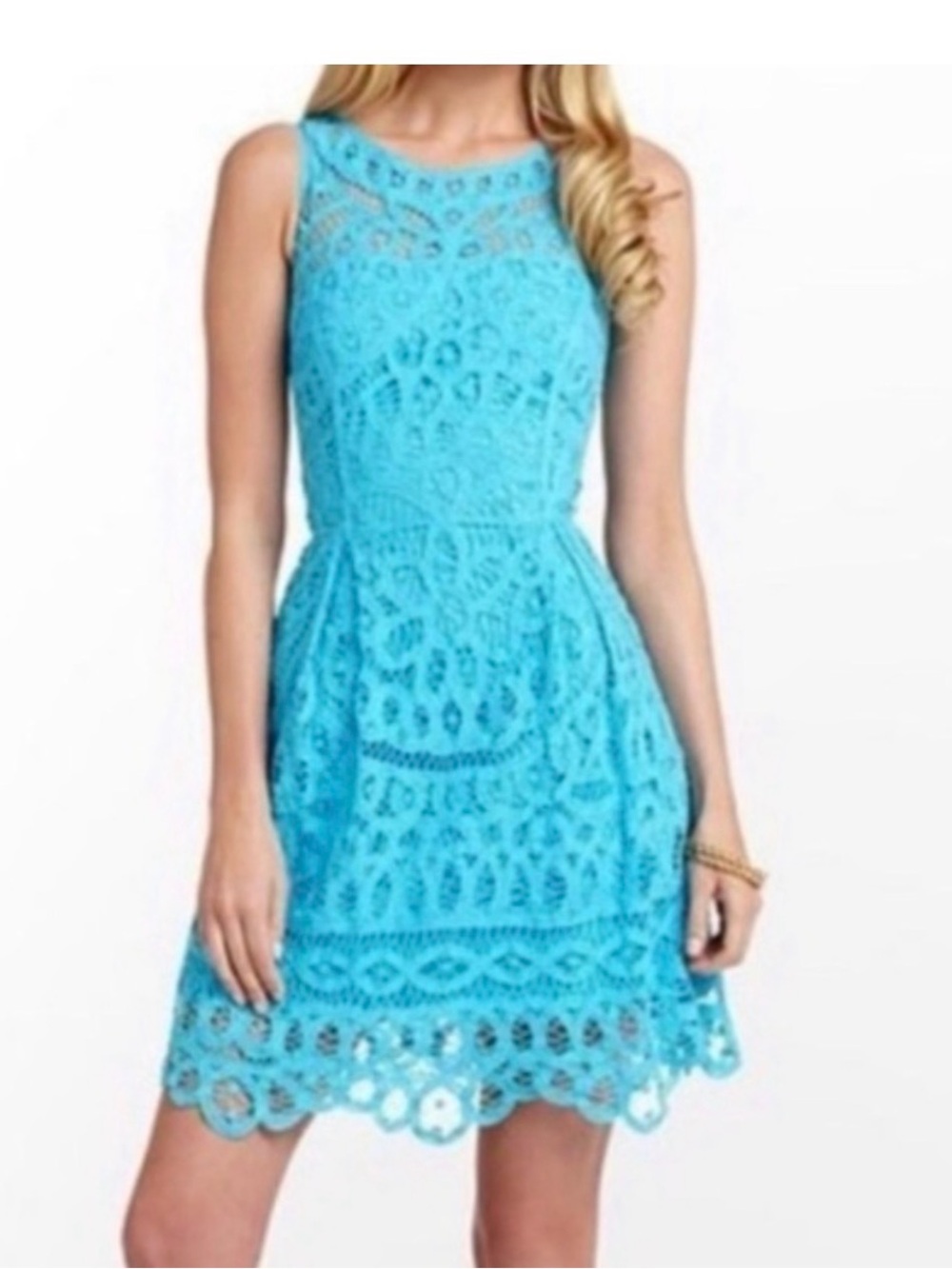Lilly Pulitzer Blue Lace Sleeveless Fit & Flare Dress Size Medium
